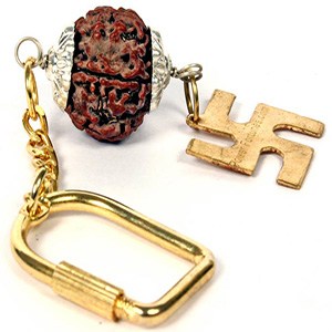 Lucky charm Rudraksh - Swastik key ring