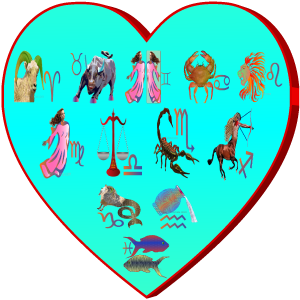 Zodiac sign symbols placed in a heart