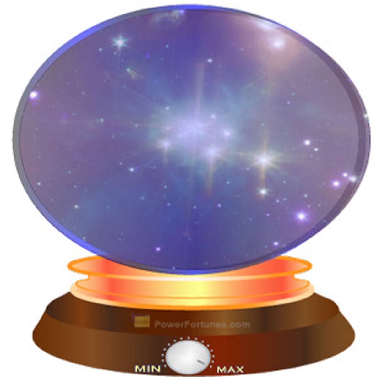A crystal ball with a turn-up dial indicating the maximum results for a psychic reading.